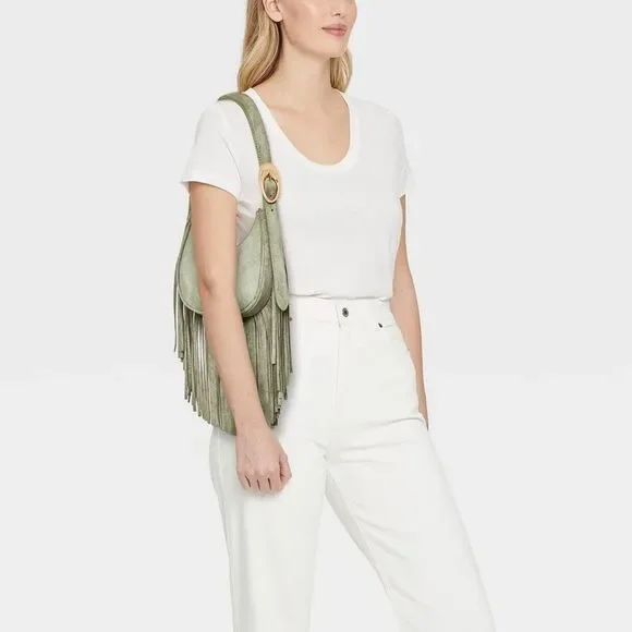 Universal Thread - Western Faux Suede Fringe Shoulder Bag Purse - Uni Green - Picture 2 of 4